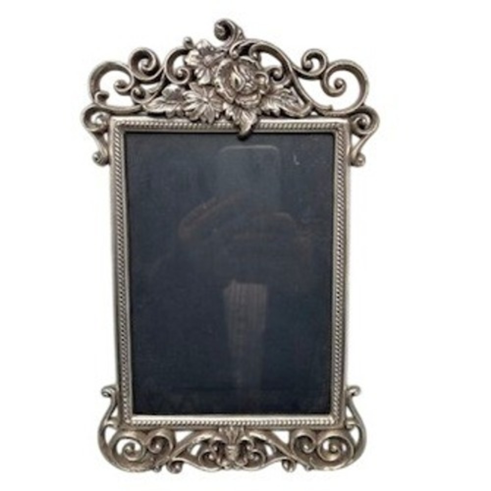 Vtg Brighton Silver Ornate Rose Floral Filigree Victorian Tabletop Frame 5x7